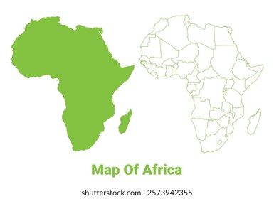 Green Africa map outline and flat vector illustration