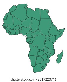 Mapa simples de África Verde com estados borda contorno vetor