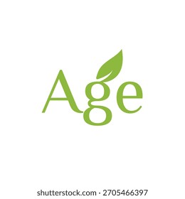 Green 'age' text with leaf symbol, representing natural growth, vitality