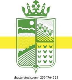 Escudo de armas agrícola verde con corona