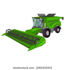 Green agricultural combine harvester machine vector image on white background. Agriculture collection