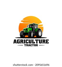 Green agricultural tractor with sky background logo design