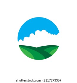 Green Agriculture With Cloud Day Logo Design, Vector Graphic Symbol Icon Illustration