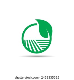 Green Agriculture Logo. Circles combined with Leaves and Farmland Illustration inside.