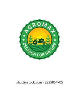 Green agro logo with fields and leaves.