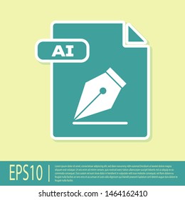 Green AI file document. Download ai button icon isolated on yellow background. AI file symbol.  Vector Illustration