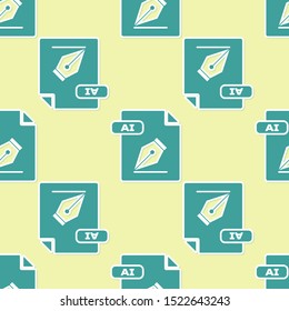 Green AI file document. Download ai button icon isolated seamless pattern on yellow background. AI file symbol.  Vector Illustration