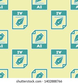 Green AI file document icon. Download ai button icon isolated seamless pattern on yellow background. AI file symbol. Vector Illustration