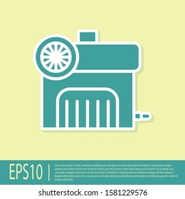 Green Air compressor icon isolated on yellow background.  Vector Illustration