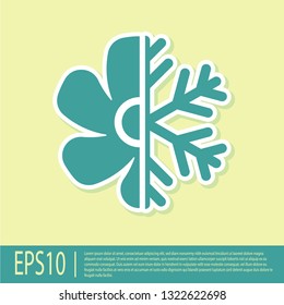 Green Air conditioner icon isolated on yellow background. Flat design. Vector Illustration
