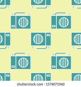 Green Air conditioner icon isolated seamless pattern on yellow background. Split system air conditioning. Cool and cold climate control system.  Vector Illustration