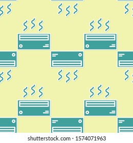 Green Air conditioner icon isolated seamless pattern on yellow background. Split system air conditioning. Cool and cold climate control system.  Vector Illustration