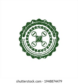 Green air drone icon inside rubber stamp with grunge texture. 