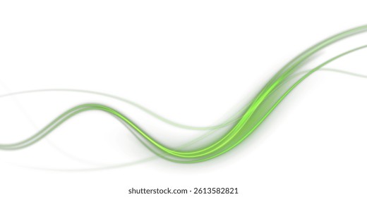 Green air flow effect. Bright green swirl isolated on white background.