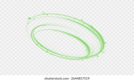Green  air swirl effect with bright flow with flying mint leaves PNG. Green swirl on transparent background. Vector