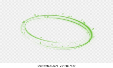 Green  air swirl effect with bright flow with flying mint leaves PNG. Green swirl on transparent background. Vector