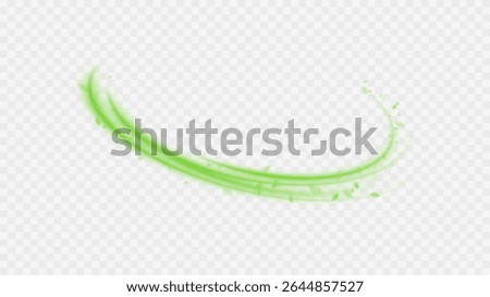 Green  air swirl effect with bright flow with flying mint leaves PNG. Green swirl on transparent background. Vector