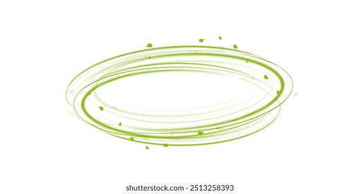 Green air swirl effect with flying mint leaves isolated on white background PNG, vector realistic illustration for advertising design.