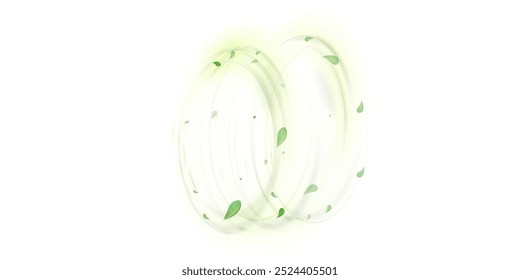 Efeito de espiral de ar verde com hortelã voadora, folhas de chá isoladas no fundo branco, ilustração realista vetorial para o projeto publicitário da indústria farmacêutica e alimentar.	

