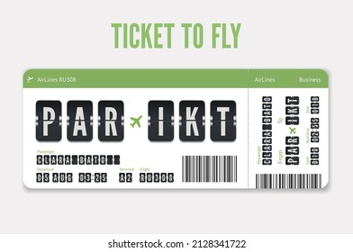 Green Airline Ticket. Vector flight coupon with shadows. Airplane boarding card isolated on white