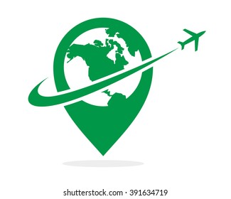 green airplane earth marker pin path vector image