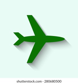 Green  Airplane Icon with shadow