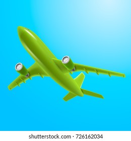 Green airplane in the sky vector illustration