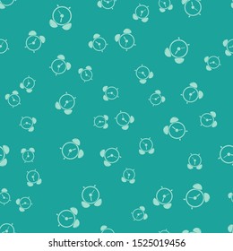 Green Alarm clock icon isolated seamless pattern on green background. Wake up, get up concept. Time sign.  Vector Illustration