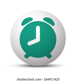 Green Alarm Clock icon on white sphere