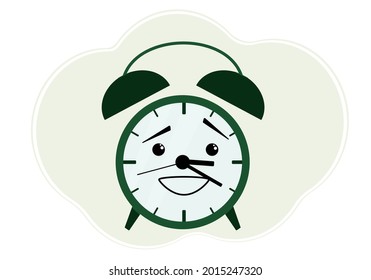 Green alarm clock illustration with embarrassment and embarrassment emotion