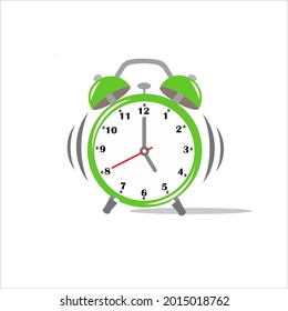 Green alarm clock illustration. Simple Vector