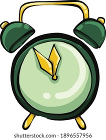 Green alarm clock, illustration, vector on a white background.