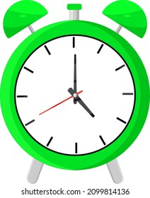 Reloj de alarma verde, ilustración, vector sobre fondo blanco.