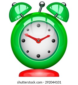 Green alarm clock on a white background