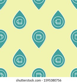 Green Alcohol or beer bar location icon isolated seamless pattern on yellow background. Symbol of drinking, pub, club, bar.  Vector Illustration