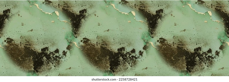 Green Alcohol Ink Marble. Vector Elegant Pattern. Blue Marble Watercolor. Gold Ink Paint. Foil Oriental Background. Luxury Seamless Painting. Bronze Water Color Background. Golden Water Color Canvas.