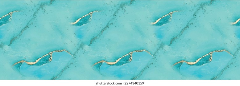Green Alcohol Ink Marble. White Water Color Canvas. Blue Gradient Background. Foil Ink Paint. Copper Alcohol Ink Background. Gold Marble Watercolor. Vector Abstract Painting. Fluid Elegant Glitter.