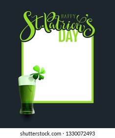 Green ale beer traditional irish saint patricks day drink cocktail. Template frame greeting card poster illustration