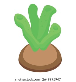 Algas verdes crescendo em uma ilustração isométrica de rocha