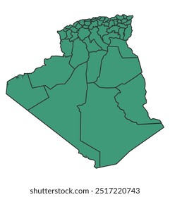 Green Algeria Simple map with states border outline vector