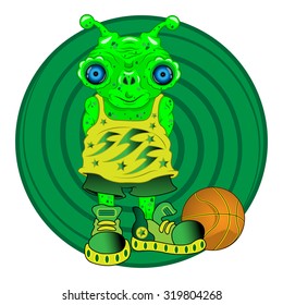 Green alien with a ball.Vector illustration.Eps10.