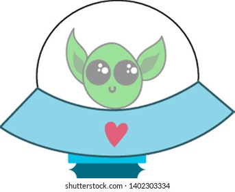 Ein grüner Alien in blauer Farbe ufo , Vektorgrafik, Farbzeichnung oder Illustration.
