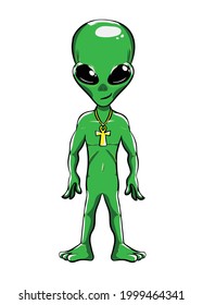 Grüner Alien-Cartoon-Zeichenraummodus	