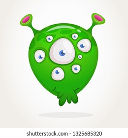Green alien cartoon with many eyes. Vector illustration isolated
