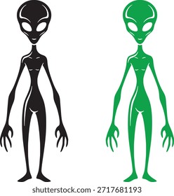  green alien Clean simple silhouette icon of a full body friendly alien standing upright with long arms and legs minimal outline smooth edges perfect vector style easy to trace