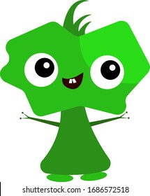Green alien cute cartoon character smiling on a white background concept fiction object for design.