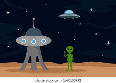 Green alien and extraterrestrial buildings. Vector illustration.