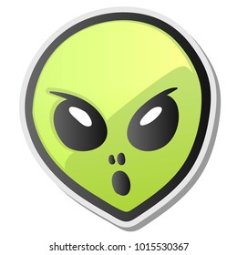 Green alien face emoji sticker, vector illustration.