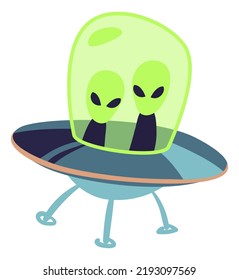 Green alien in flying saucer. Ufo spaceship icon