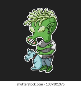 green alien funky vector illustration